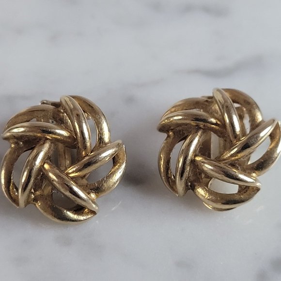 Womens Vintage Estate 14K Yellow Gold Modernist Earrings 3.2g E6208